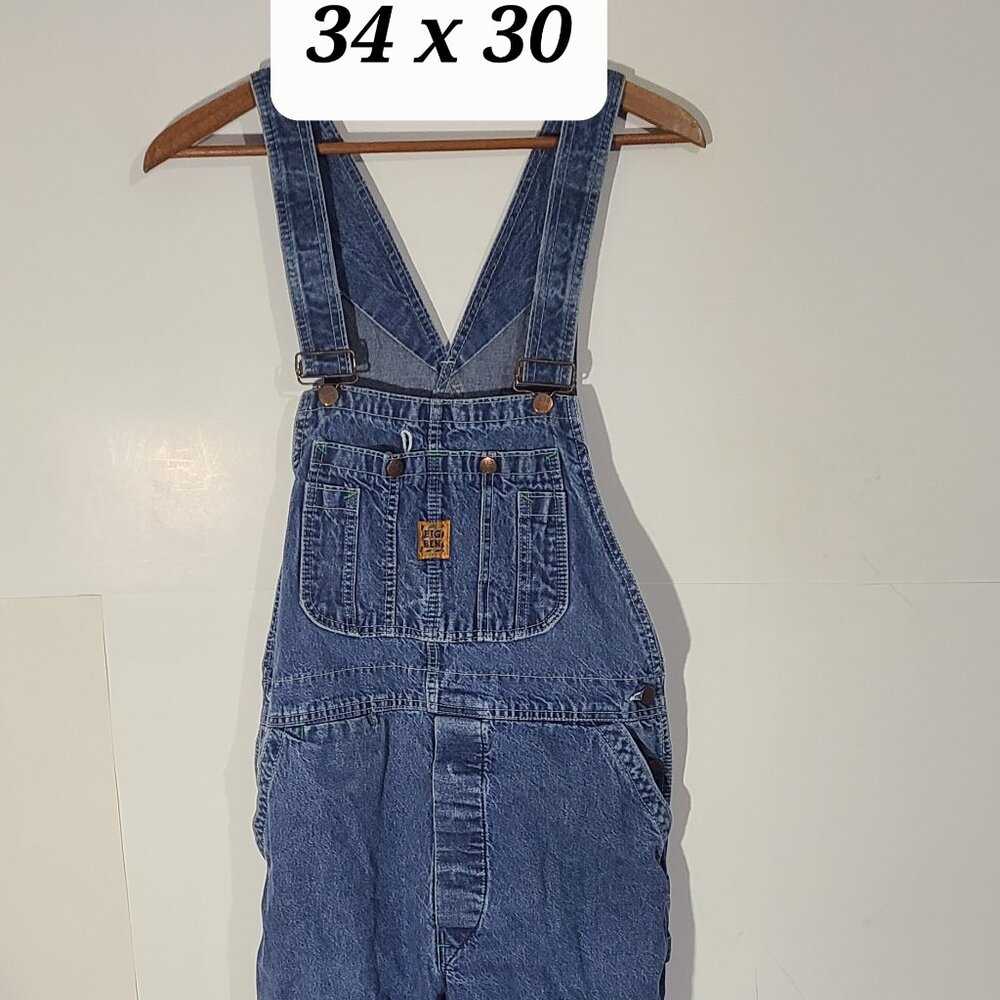 Vtg 80s/90s Big Ben Wrangler Blue Denim Bibbed Overalls Size 34 x 30 Made/USA
